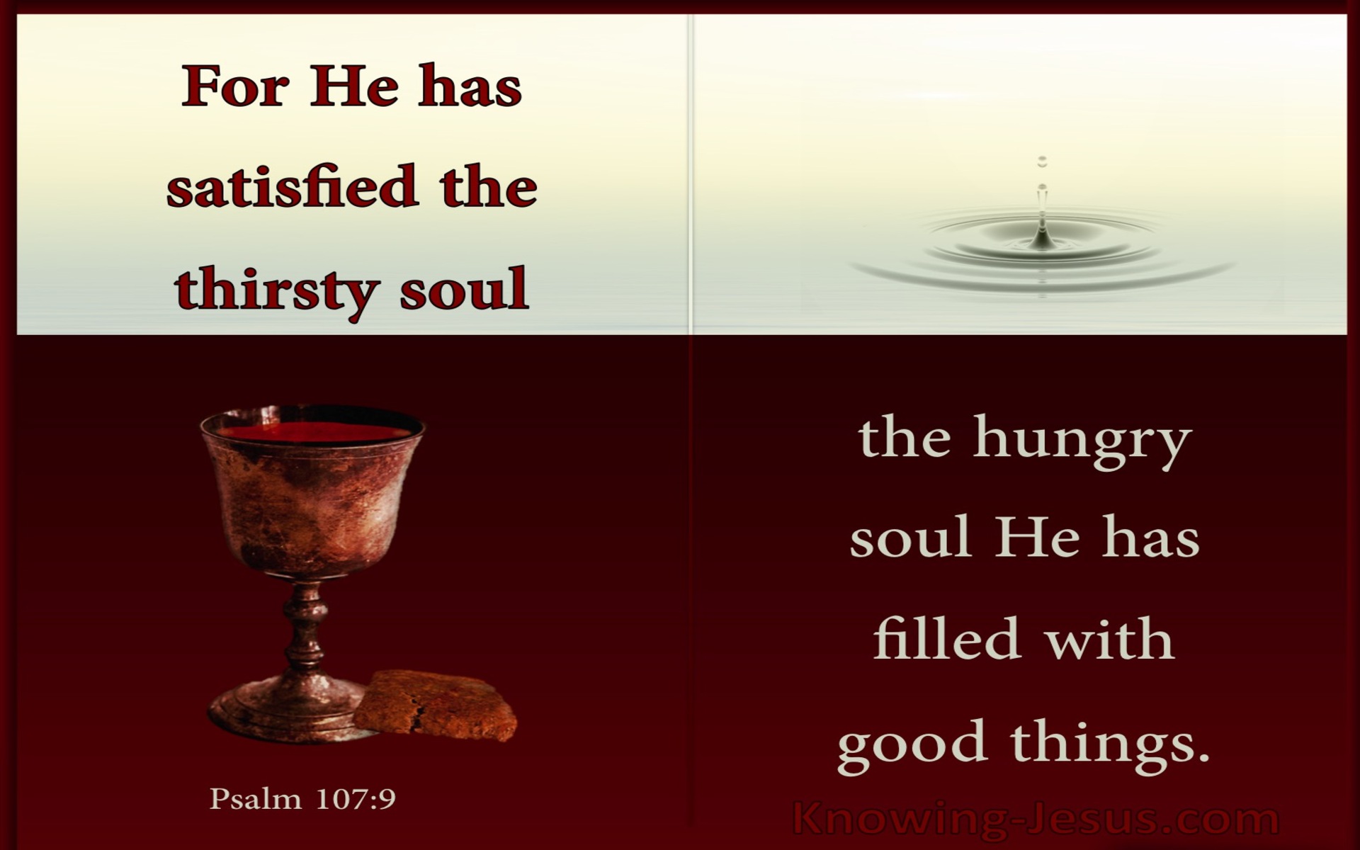 Psalm 107:9 He Has Satisfied The Thirsty Soul (brown)